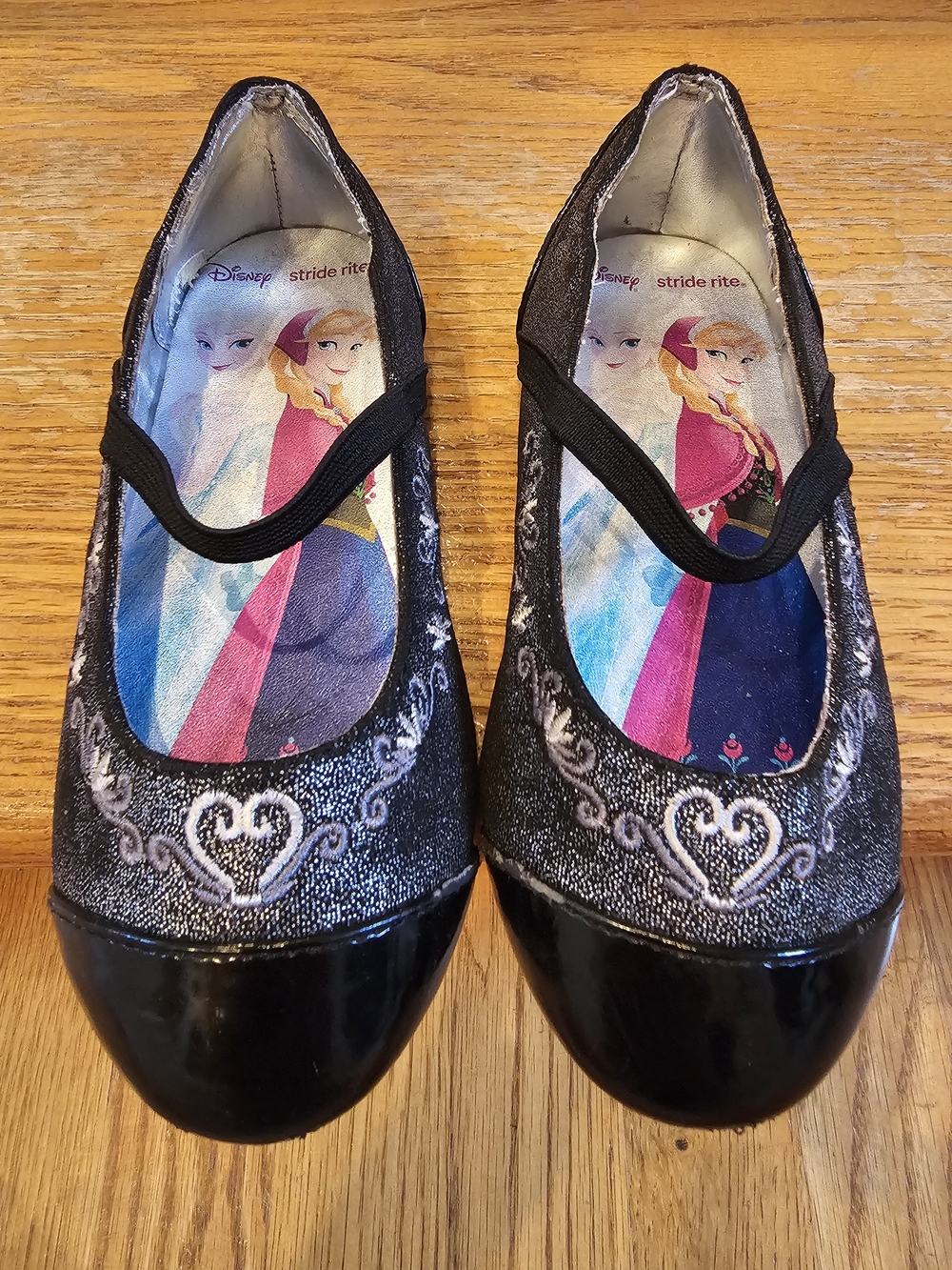 Stride Rite Kids' Black Sparkle Slip-On Shoes with Disney Frozen Insole Size 8.5